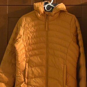 Columbia Woman's Sz M Yellow Short Hoodie Puffer Full Zip Coat